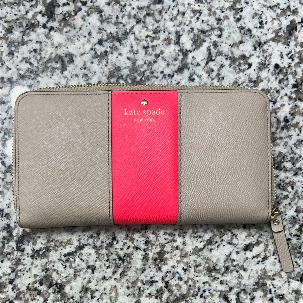 Kate Spade Taupe and Red Wallet